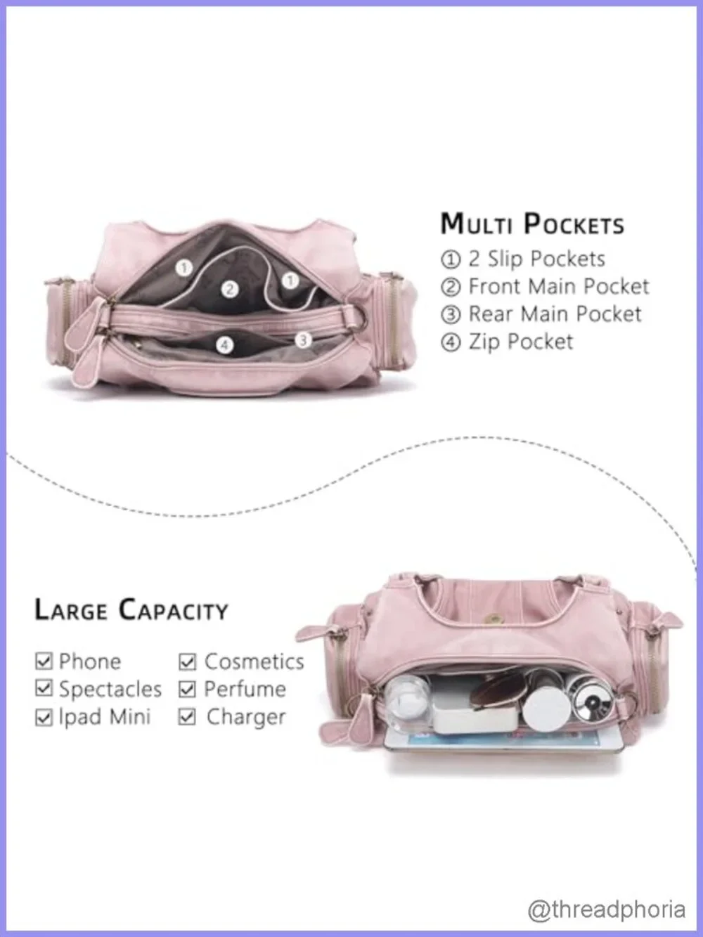 Vegan Leather Hobo Purse Shoulder Handbag Multi-Pocket Crossbody Bag Tote